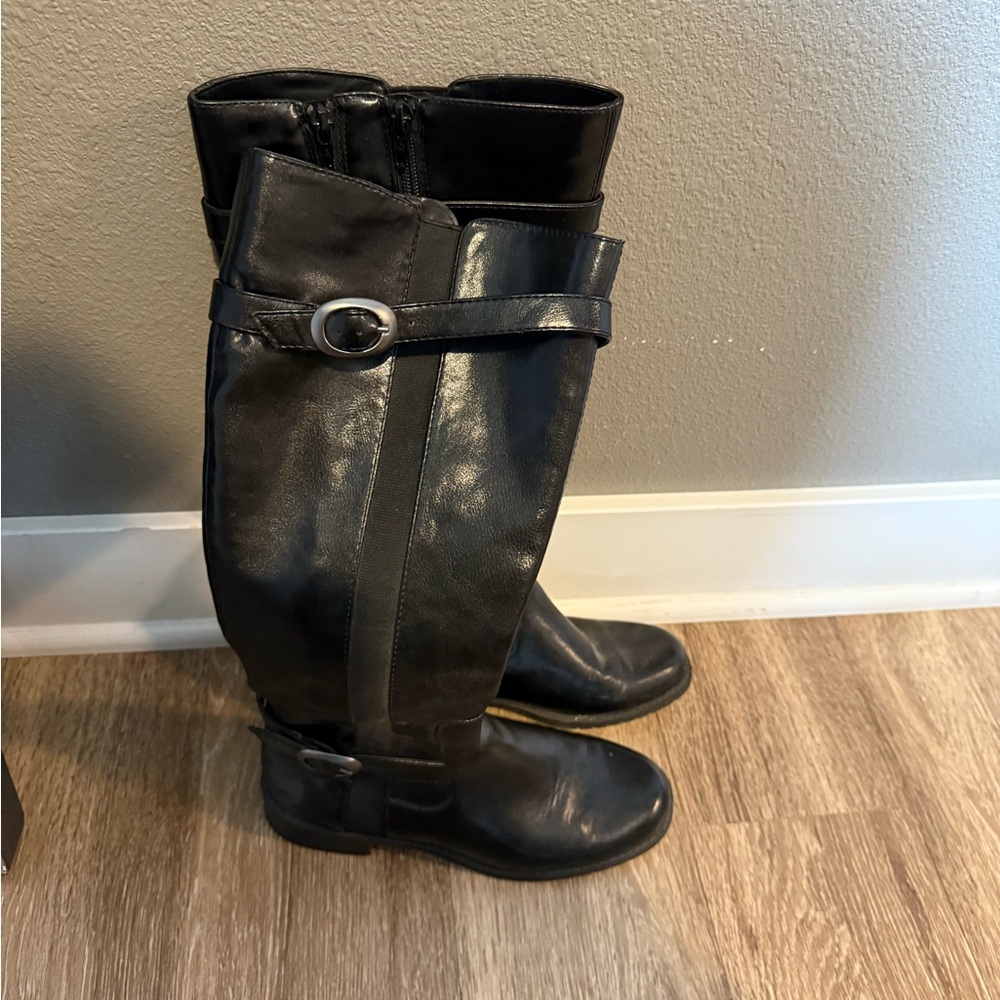 AEROSOLES Black Knee-High Boots with Buckles